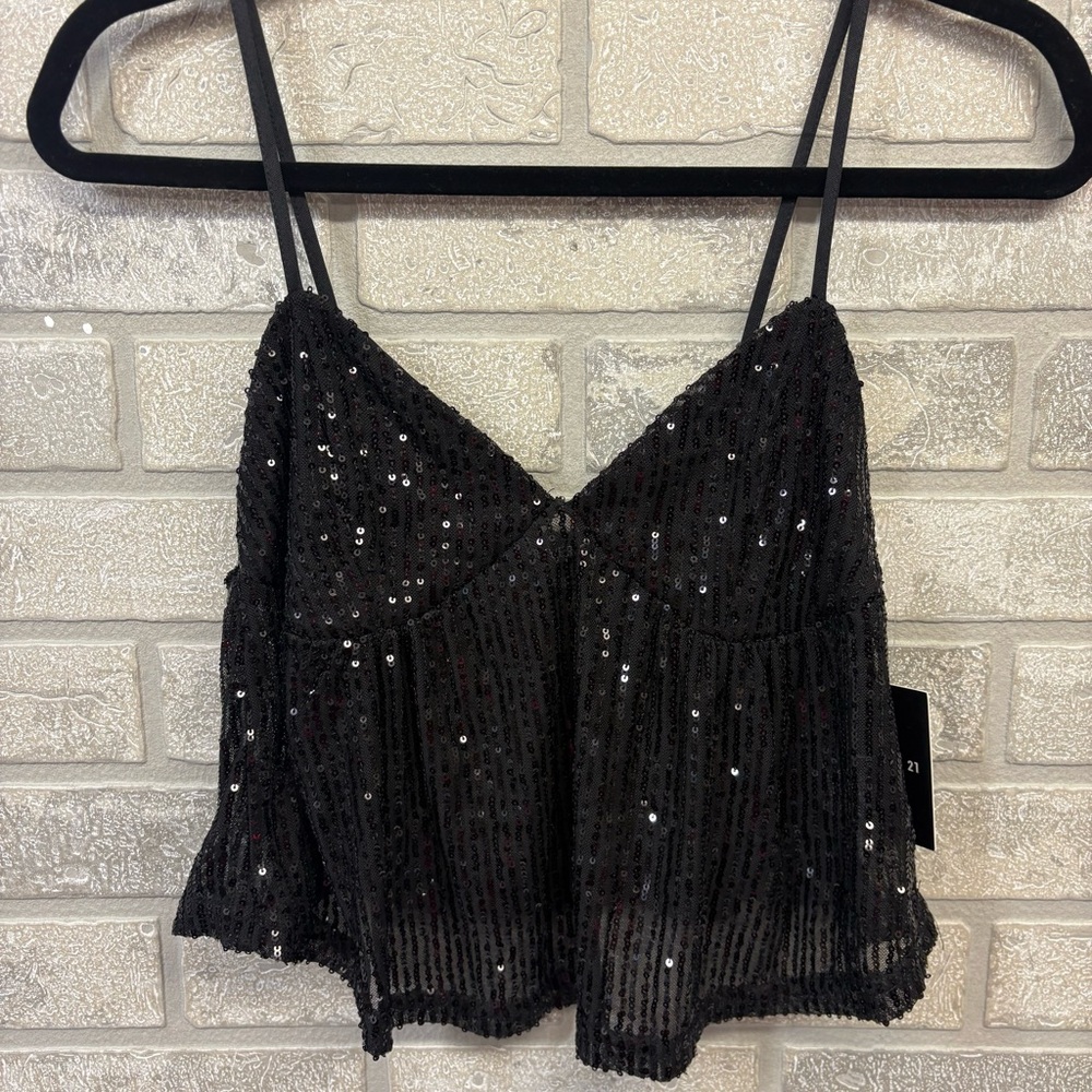 F21 Sequined Black Babydoll Top Size XS